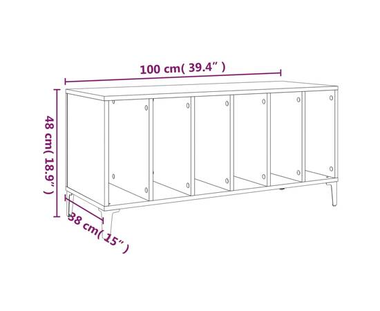 Dulap pentru discuri gri beton, 100x38x48 cm, lemn prelucrat, 8 image