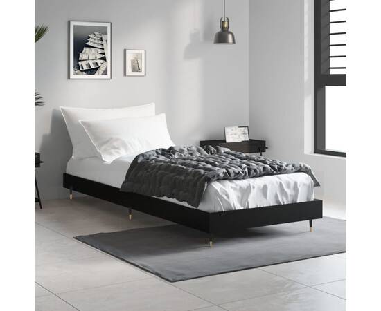 Cadru de pat, negru, 75x190 cm, lemn prelucrat, 3 image