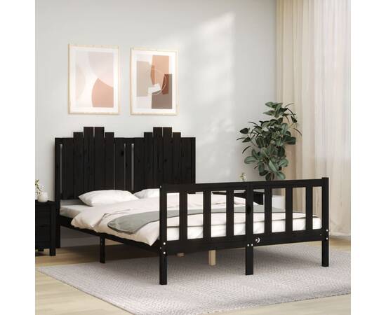 Cadru de pat cu tăblie, negru, 140x200 cm, lemn masiv, 3 image