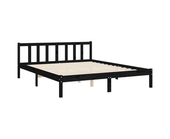 Cadru de pat cu tăblie, negru, 160x200 cm, lemn masiv, 9 image