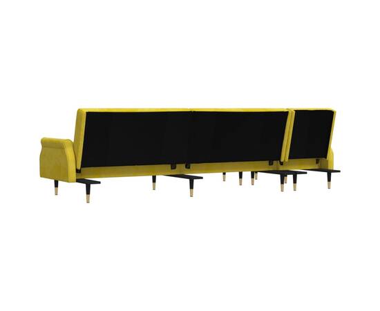Canapea extensibilă în formă de l galben 271x140x70 cm catifea, 5 image