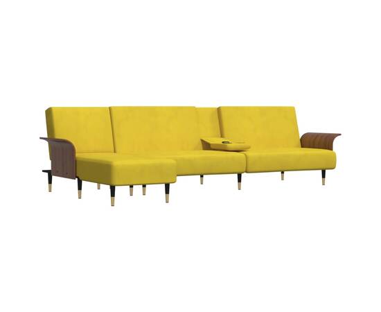 Canapea extensibilă în formă de l galben 279x140x70 cm catifea, 4 image