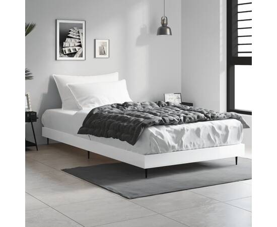 Cadru de pat, alb extralucios, 100x200 cm, lemn prelucrat