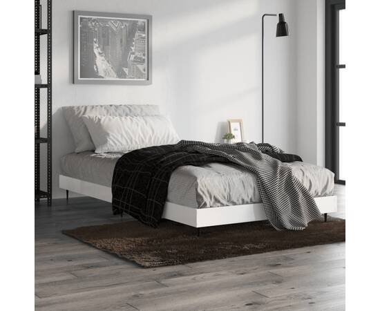 Cadru de pat, alb extralucios, 100x200 cm, lemn prelucrat, 4 image