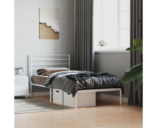 Cadru de pat metalic cu tăblie, alb, 90x190 cm, 3 image