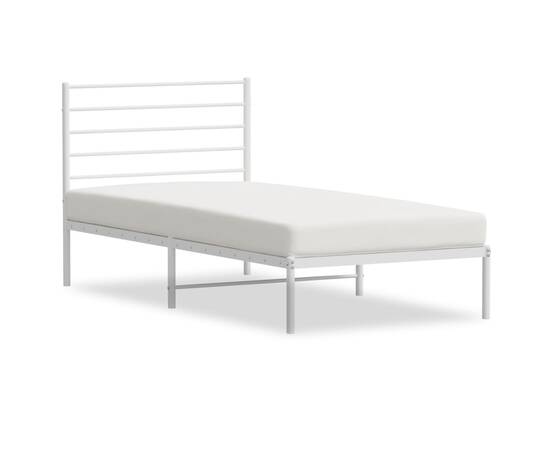 Cadru de pat metalic cu tăblie, alb, 90x190 cm, 2 image