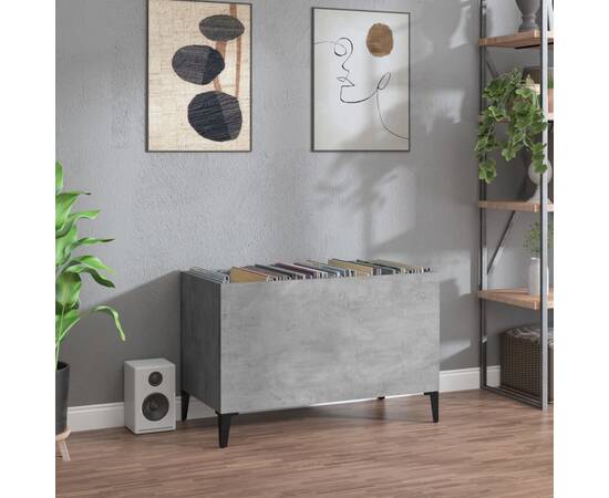 Dulap pentru discuri, gri beton, 74,5x38x48 cm, lemn prelucrat