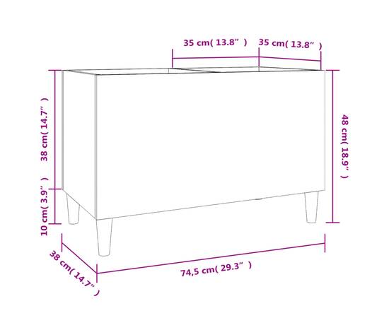 Dulap pentru discuri gri sonoma 74,5x38x48 cm lemn prelucrat, 8 image