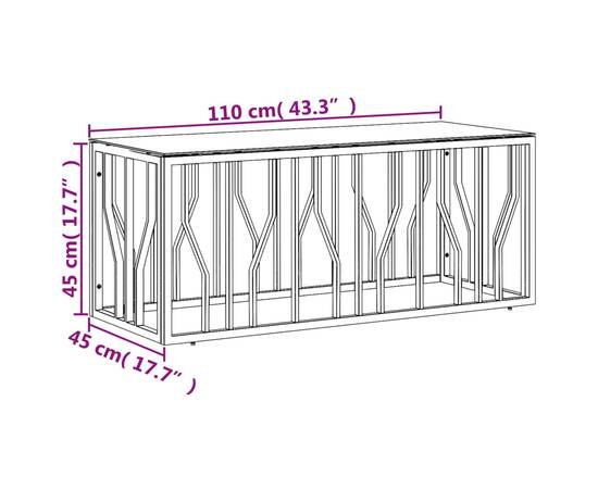 Masă de cafea, 110x45x45 cm, oțel inoxidabil și sticlă, 6 image