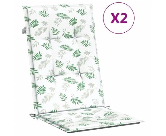 Perne de scaun spătar înalt, 2 buc., model frunze, textil, 2 image