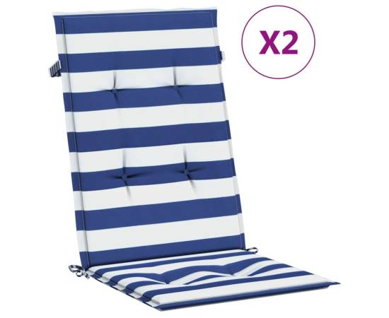 Perne de scaun spătar înalt, 2 buc. dungi albastre&albe, textil, 2 image