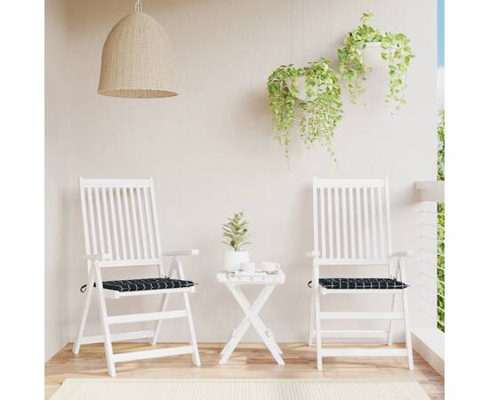 Perne scaun grădină carouri negre, 2 buc. 50x50x3 cm, textil