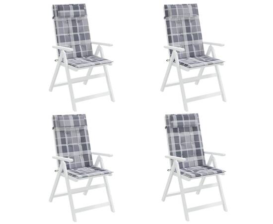 Perne scaun spătar înalt 4 buc, gri, carouri, țesătură oxford, 4 image