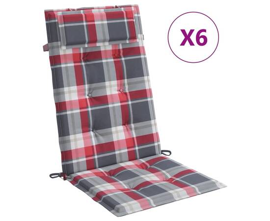Perne scaun spătar înalt 6 buc, roșu, carouri, țesătură oxford, 2 image