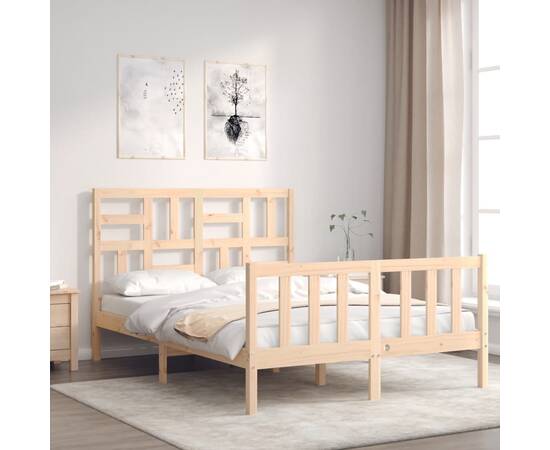 Cadru de pat cu tăblie, dublu mic, lemn masiv, 3 image
