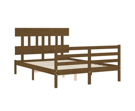 Cadru de pat cu tăblie, dublu mic, maro miere, lemn masiv, 5 image