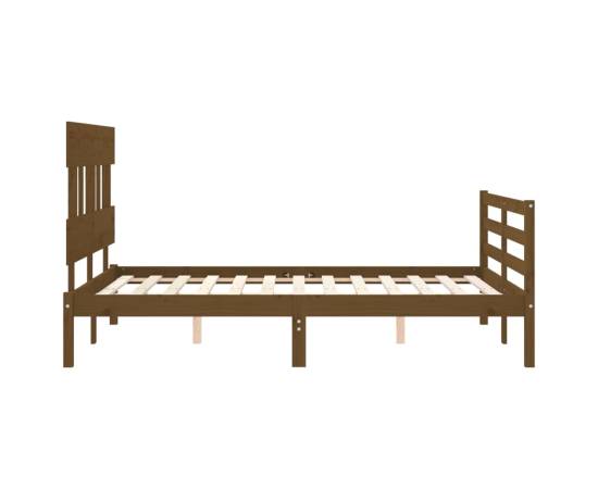 Cadru de pat cu tăblie, dublu mic, maro miere, lemn masiv, 7 image