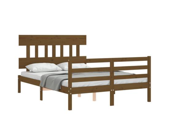 Cadru de pat cu tăblie, dublu mic, maro miere, lemn masiv, 4 image