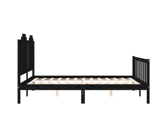 Cadru de pat cu tăblie, negru, king size, lemn masiv, 7 image