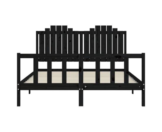 Cadru de pat cu tăblie, negru, king size, lemn masiv, 6 image