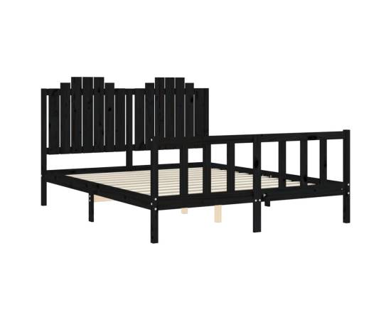 Cadru de pat cu tăblie, negru, king size, lemn masiv, 5 image