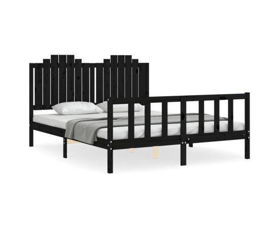 Cadru de pat cu tăblie, negru, king size, lemn masiv, 2 image