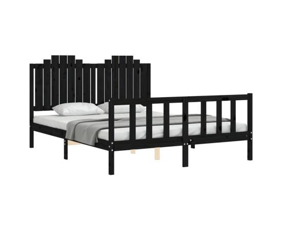 Cadru de pat cu tăblie, negru, king size, lemn masiv, 4 image