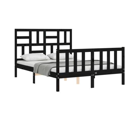 Cadru de pat cu tăblie dublu mic, negru, lemn masiv, 4 image