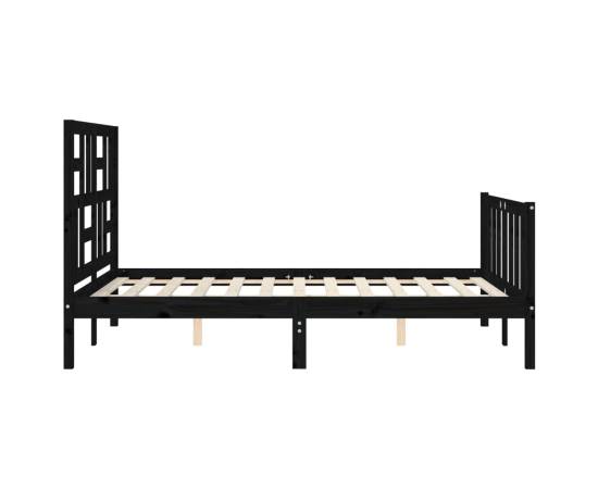 Cadru de pat cu tăblie dublu mic, negru, lemn masiv, 7 image