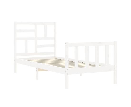 Cadru de pat cu tăblie single, alb, lemn masiv, 5 image