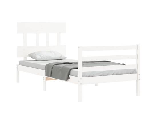 Cadru de pat cu tăblie single, alb, lemn masiv, 4 image