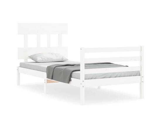 Cadru de pat cu tăblie single, alb, lemn masiv, 2 image