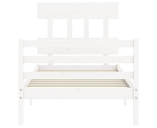 Cadru de pat cu tăblie single, alb, lemn masiv, 6 image