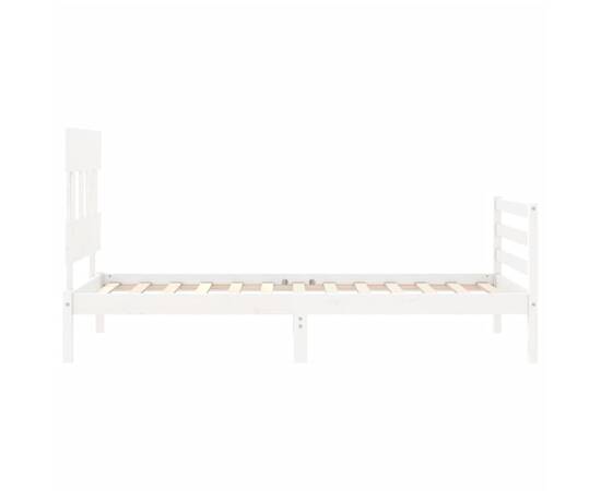 Cadru de pat cu tăblie single, alb, lemn masiv, 7 image