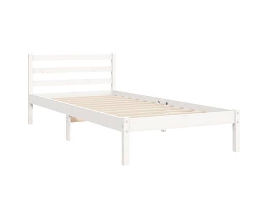 Cadru de pat cu tăblie single, alb, lemn masiv, 9 image
