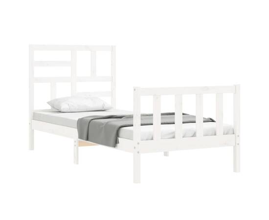 Cadru de pat cu tăblie single, alb, lemn masiv, 4 image