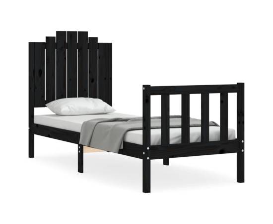 Cadru de pat cu tăblie small single, negru, lemn masiv, 2 image