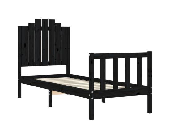 Cadru de pat cu tăblie small single, negru, lemn masiv, 5 image