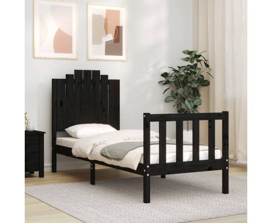 Cadru de pat cu tăblie small single, negru, lemn masiv, 3 image