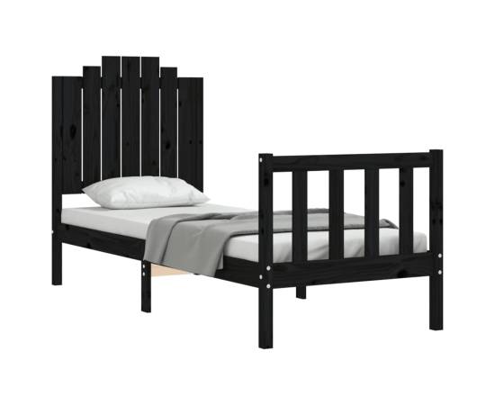 Cadru de pat cu tăblie small single, negru, lemn masiv, 4 image