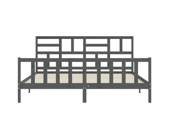 Cadru pat cu tăblie 200x200 cm, gri, lemn masiv, 6 image
