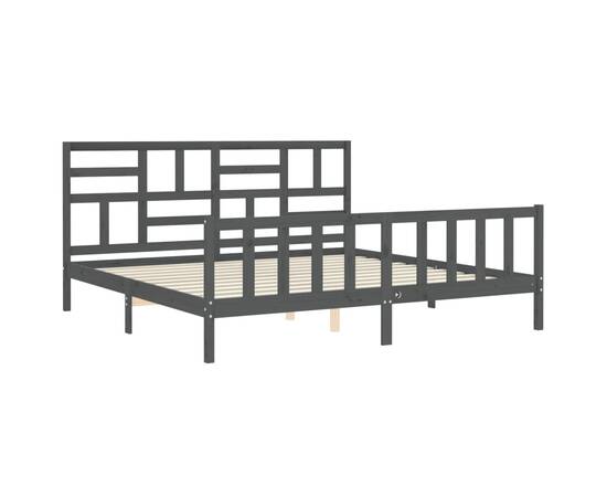Cadru pat cu tăblie 200x200 cm, gri, lemn masiv, 5 image