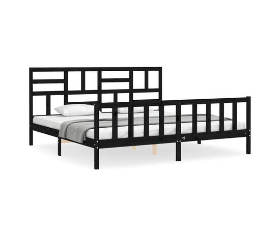 Cadru pat cu tăblie 200x200 cm, negru, lemn masiv, 2 image