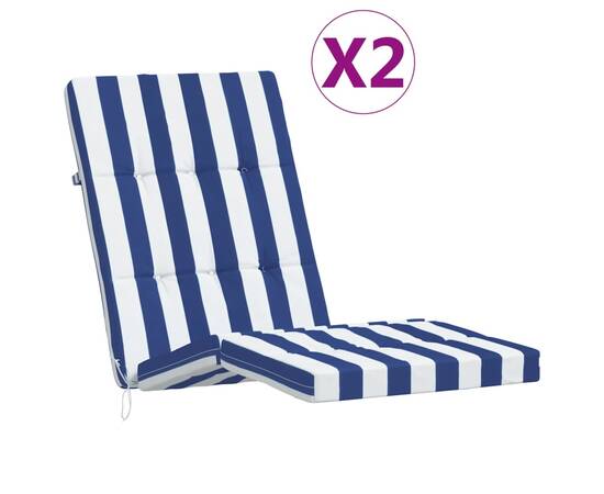 Perne scaun de terasă 2 buc. dungi albastre&albe, textil oxford, 2 image