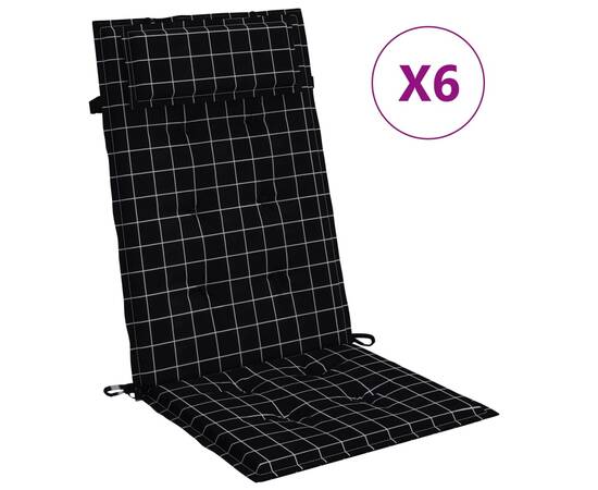 Perne scaun spătar înalt 6 buc., negru carouri, textil oxford, 2 image