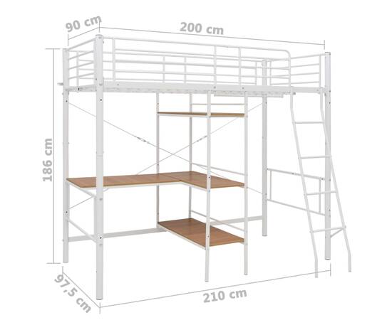 Cadru de pat supraetajat cu masă, alb, 90 x 200 cm, metal, 7 image