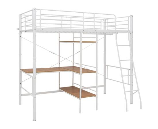 Cadru de pat supraetajat cu masă, alb, 90 x 200 cm, metal, 2 image