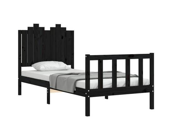 Cadru de pat cu tăblie, negru, 90x200 cm, lemn masiv, 4 image