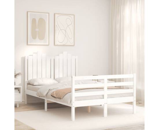 Cadru de pat cu tăblie dublu mic, lemn masiv, 3 image