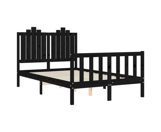 Cadru de pat cu tăblie dublu mic, negru, lemn masiv, 5 image